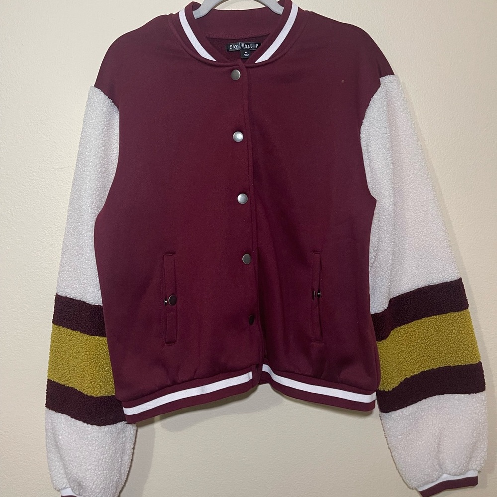 Say What? Juniors Varsity Sherpa Bomber Jacket
